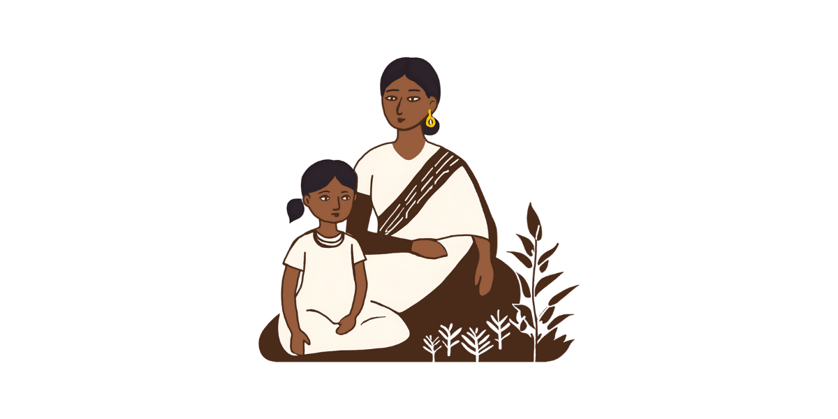 Illustration of an Indian woman farmer and her daughter