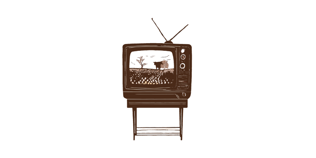 Illustration of a TV and a farm